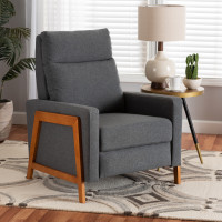 Baxton Studio 1706-Gray Halstein Mid-century Modern Grey Fabric Upholstered Lounge Chair